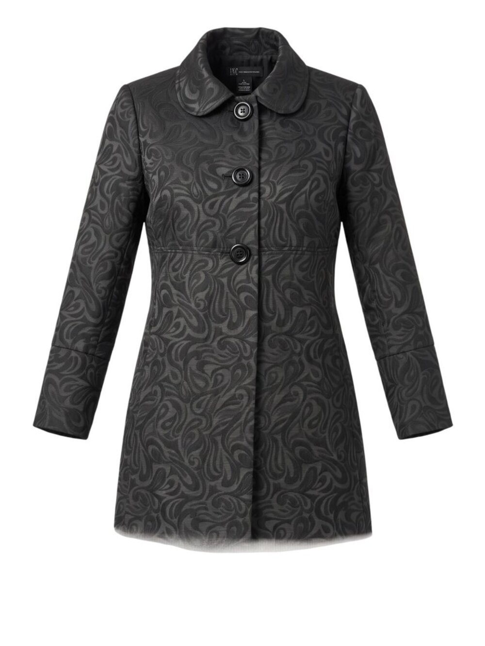 INC Womens Black Jacquard Swirl Pattern Button Front Long Coat Size L